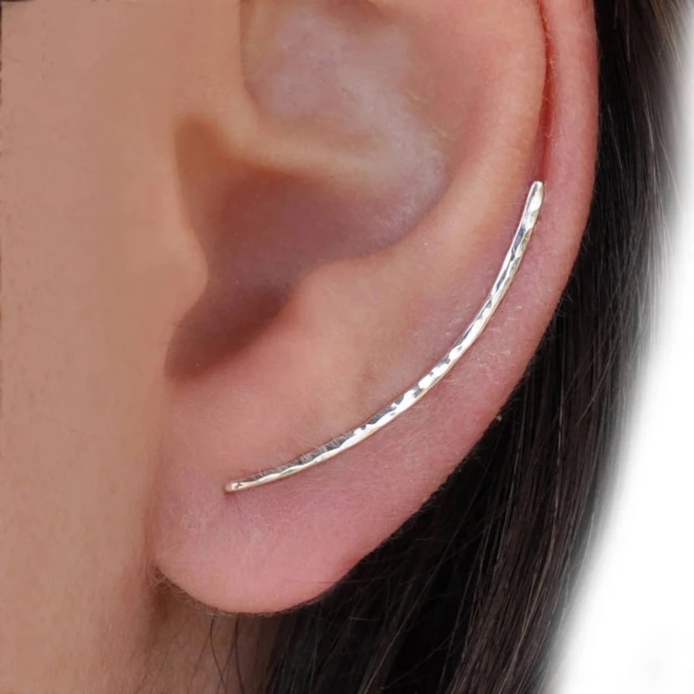 “Devotion” Minimalist Hammered Metal Climber/Crawler Dainty Gold/Silver Earrings - Picture 4 of 7
